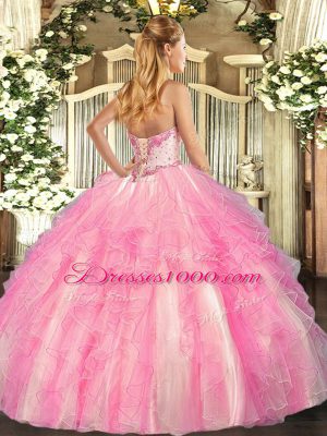 Lavender Ball Gowns Beading and Ruffles Sweet 16 Dress Lace Up Tulle Sleeveless Floor Length