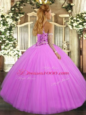 Pretty Lavender Halter Top Lace Up Beading and Embroidery Quinceanera Gowns Sleeveless