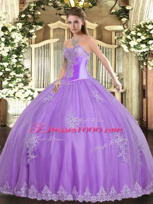 Lavender Quince Ball Gowns Military Ball and Sweet 16 and Quinceanera with Beading and Appliques Sweetheart Sleeveless Lace Up