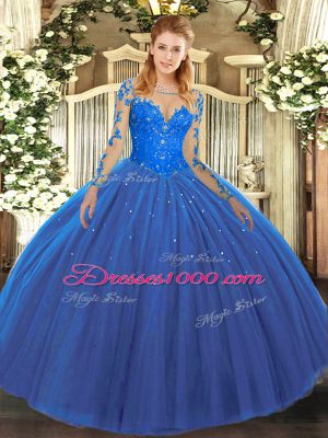 Scoop Long Sleeves Tulle Sweet 16 Dress Lace Lace Up