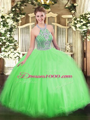 Inexpensive Beading 15 Quinceanera Dress Lace Up Sleeveless Floor Length