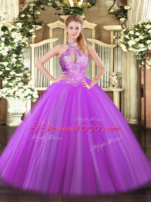 High Class Purple Lace Up Quinceanera Dresses Sequins Sleeveless Floor Length