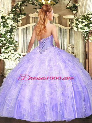 Floor Length Light Blue Quinceanera Gowns Tulle Sleeveless Appliques and Ruffles