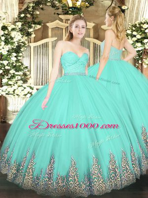 Adorable Sleeveless Floor Length Beading and Lace and Appliques Zipper Quinceanera Dresses with Apple Green