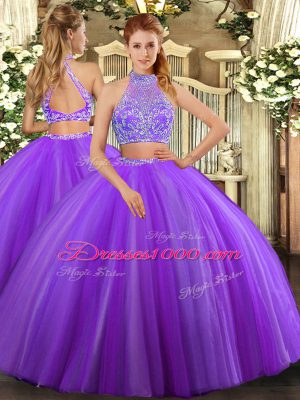 Graceful Tulle Sleeveless Floor Length Quinceanera Dress and Beading
