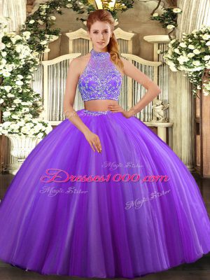 Graceful Tulle Sleeveless Floor Length Quinceanera Dress and Beading