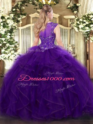 Sumptuous Purple Organza Zipper Sweet 16 Dresses Sleeveless Floor Length Beading and Ruffles