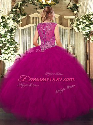 Hot Selling V-neck Sleeveless Tulle 15 Quinceanera Dress Beading and Ruffles Zipper