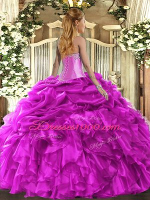 Popular Sweetheart Sleeveless Lace Up Quince Ball Gowns Blue Organza