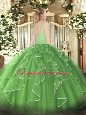 Exquisite Straps Sleeveless Tulle Vestidos de Quinceanera Beading and Ruffles Zipper