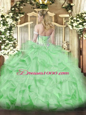 Peach Sweetheart Lace Up Beading and Ruffles Sweet 16 Quinceanera Dress Sleeveless