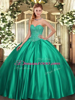 Fitting Sweetheart Sleeveless Lace Up Vestidos de Quinceanera Turquoise Satin