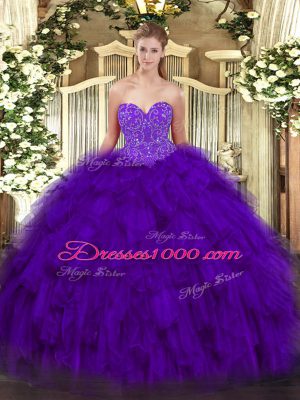 Floor Length Purple Vestidos de Quinceanera Sweetheart Sleeveless Lace Up