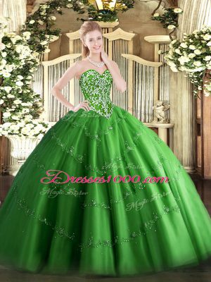 Wonderful Green Sleeveless Tulle Lace Up Quince Ball Gowns for Military Ball and Sweet 16 and Quinceanera