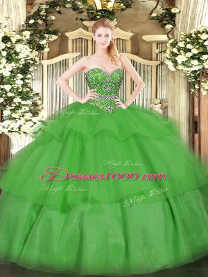 Ball Gowns Quinceanera Dress Green Sweetheart Organza Sleeveless Floor Length Lace Up