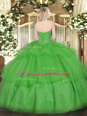 Ball Gowns Quinceanera Dress Green Sweetheart Organza Sleeveless Floor Length Lace Up
