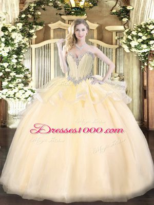 Sweetheart Sleeveless Lace Up Ball Gown Prom Dress Champagne Organza
