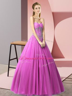 Fine Lilac Sleeveless Tulle Lace Up Prom Party Dress for Prom and Party
