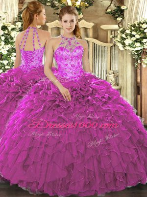 Sleeveless Lace Up Floor Length Beading and Embroidery and Ruffles Sweet 16 Quinceanera Dress