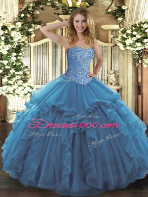 Charming Teal Sleeveless Tulle Lace Up 15 Quinceanera Dress for Military Ball and Sweet 16 and Quinceanera