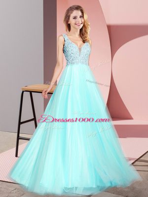 Hot Sale Sleeveless Zipper Floor Length Lace Prom Party Dress