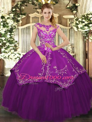 Exceptional Floor Length Lace Up Sweet 16 Dress Eggplant Purple for Sweet 16 and Quinceanera with Embroidery