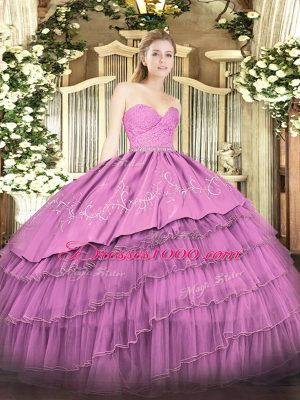 Custom Designed Fuchsia Sleeveless Beading and Lace and Embroidery and Ruffled Layers Floor Length Quinceanera Gowns