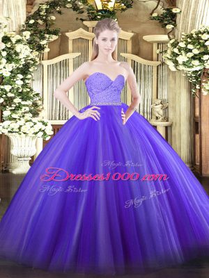 Exquisite Floor Length Lavender Quinceanera Gowns Tulle Sleeveless Beading and Lace