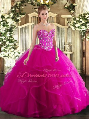 Sleeveless Lace Up Floor Length Embroidery and Ruffles Quinceanera Dress