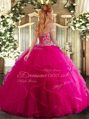 Sleeveless Lace Up Floor Length Embroidery and Ruffles Quinceanera Dress