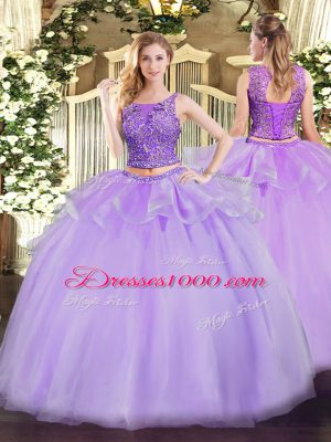 Lavender Organza Lace Up Quinceanera Dresses Sleeveless Floor Length Beading