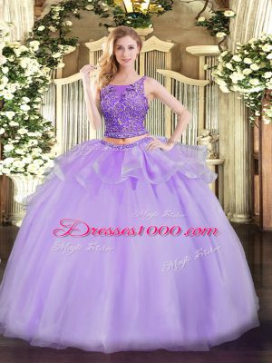 Lavender Organza Lace Up Quinceanera Dresses Sleeveless Floor Length Beading