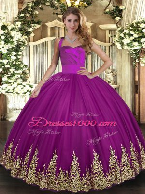 Free and Easy Tulle Halter Top Sleeveless Lace Up Appliques Ball Gown Prom Dress in Fuchsia