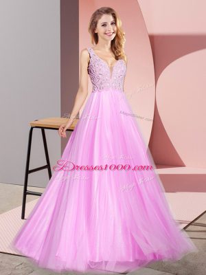Tulle Sleeveless Floor Length Homecoming Dress and Lace