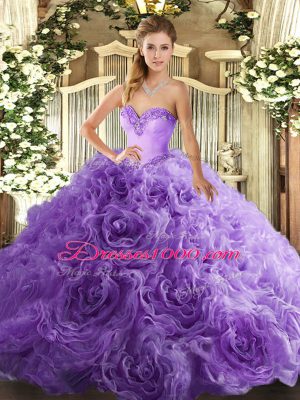 Fabric With Rolling Flowers Sleeveless Floor Length Vestidos de Quinceanera and Beading