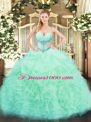 Dazzling Floor Length Apple Green Vestidos de Quinceanera Organza Sleeveless Beading and Ruffles and Pick Ups