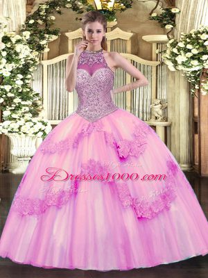 Fantastic Sleeveless Lace Up Floor Length Beading and Appliques Sweet 16 Quinceanera Dress