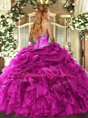 Organza Sweetheart Sleeveless Lace Up Beading and Ruffles and Pick Ups Sweet 16 Dress in Purple