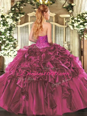 Sweetheart Sleeveless Quinceanera Gown Floor Length Beading and Ruffles Teal Organza