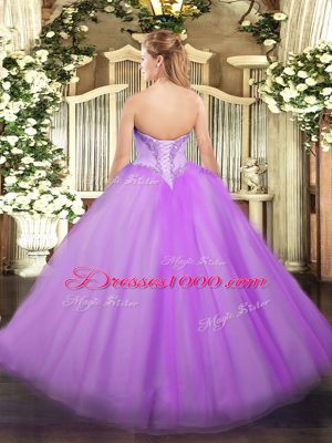 Beading Quince Ball Gowns Aqua Blue Lace Up Sleeveless Floor Length