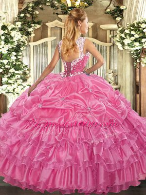 Straps Sleeveless Organza 15th Birthday Dress Beading and Ruffled Layers and Pick Ups Lace Up