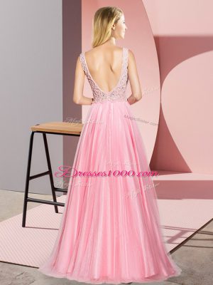 Enchanting Lavender Tulle Zipper Sleeveless Floor Length Lace