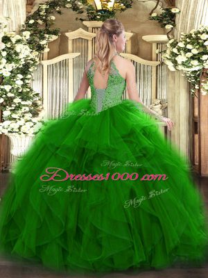 Floor Length Green 15 Quinceanera Dress Halter Top Sleeveless Lace Up