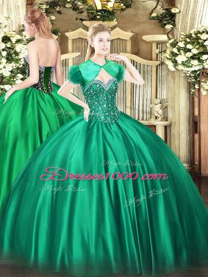 Simple Floor Length Lace Up Quinceanera Gowns Turquoise for Military Ball and Sweet 16 and Quinceanera with Beading