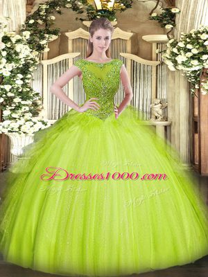 Glorious Tulle Sleeveless Floor Length 15 Quinceanera Dress and Beading