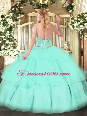 Champagne Lace Up Quinceanera Gown Beading and Ruffled Layers Sleeveless Floor Length