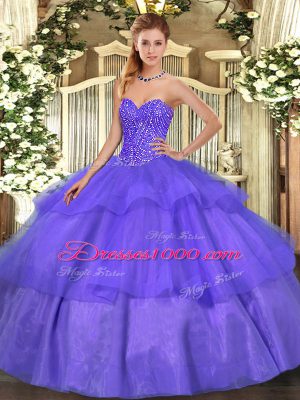 Best Sleeveless Lace Up Floor Length Beading and Ruffled Layers Quinceanera Gowns