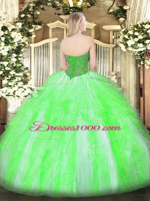 Fantastic Yellow Green Tulle Lace Up Vestidos de Quinceanera Sleeveless Floor Length Beading and Ruffles