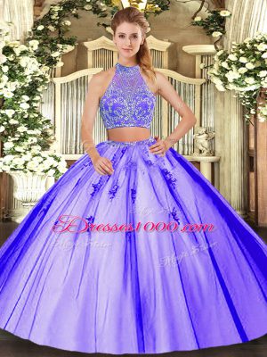 Beading Ball Gown Prom Dress Lavender Criss Cross Sleeveless Floor Length