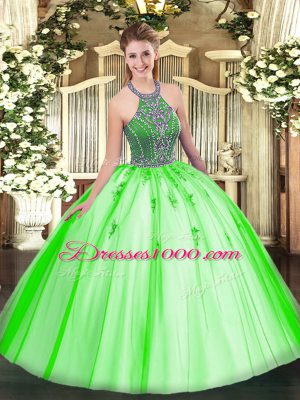 Lace Up Ball Gown Prom Dress Beading Sleeveless Floor Length